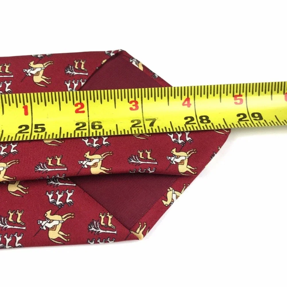 Museo Del Prado 2000 Silk Necktie Horse Hunter Hounds Bulls Equestrian Red Italy